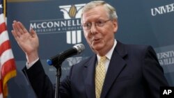 Senator Republik Mitch McConnell dipastikan memimpin mayoritas Senat AS yang kini dikuasai Partai Republik (5/11).