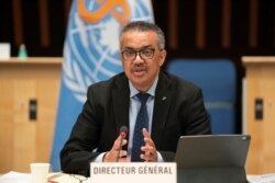 Tedros Adhanom Ghebreyesus, WHO director-general, speaks after Dr. Anthony Fauci, director of the National Institute of Allergy and Infectious Diseases, during a visioconference, in Geneva, Jan. 21, 2021. (Black/WHO/Handout via Reuters)