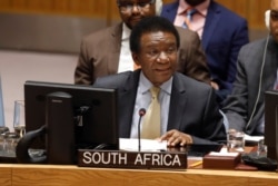 South Africa's U.N. Ambassador Jerry Matthews Matjila addresses the United Nations Security Council, at U.N. headquarters, Jan. 22, 2019.