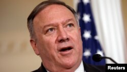Menteri Luar Negeri Mike Pompeo berbicara kepada wartawan di Washington, 7 Agustus 2019. 