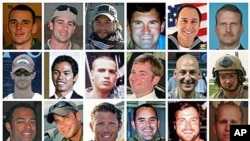 This composite photo shows the 30 troops killed in a helicopter downing in Afghanistan, August 6, 2011