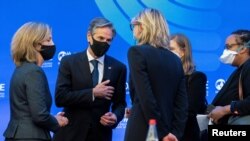 Blinken arrives for a member session at the Organization for Economic Cooperation and Development's Ministerial Council Meeting in Paris, France October 5, 2021. 