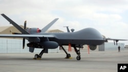 FILE - U.S. MQ-9 drone is seen at Kandahar Airfield, Afghanistan, Jan. 23, 2018. 