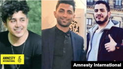 Undated photos of three Iranian men sentenced to death for participation in Iran's November 2019 antigovernment protests. From left to right: Saeid Tamjidi, Mohammad Rajabi and Amir Hossein Moradi. (Courtesy: Amnesty International)