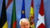  FILE - Christopher Patten, then-European Commissioner for External Relations, speaks at the 5th Euro-Mediterranean Conference in Valencia, Spain, April 22, 2002.
