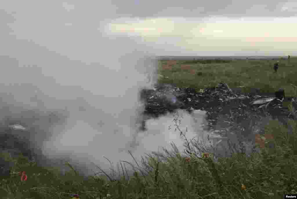 The site of a Malaysia Airlines Boeing 777 plane crash is seen near the settlement of Grabovo in the Donetsk region.
