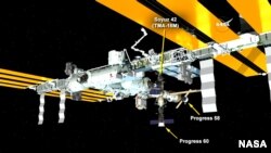 The ISS Progress 60 cargo craft is now docked to the Pirs docking compartment, July 5, 2015. (Credit: NASA TV)