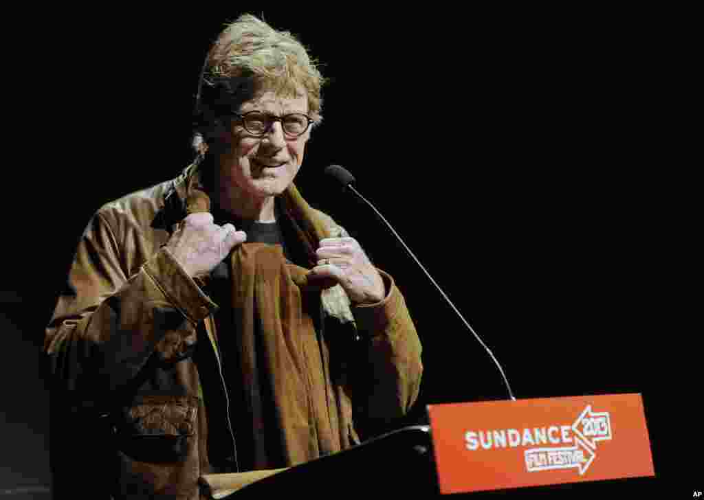 Robert Redford, founder and president of the Sundance Institute, addresses the audience on the opening night premiere of the film "May in the Summer" at the 2013 Sundance Film Festival, January 17, 2013.